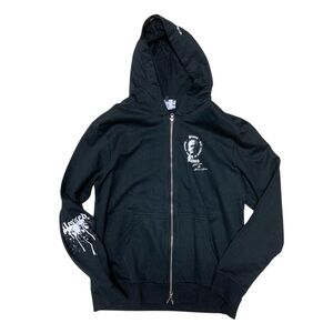 Black Graphic Zip-Up Hoodie Sz med